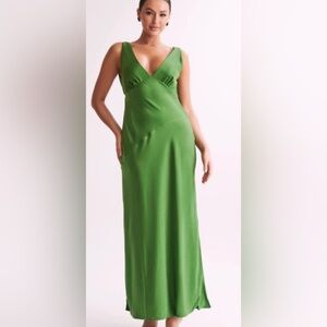Meski Nadia Maxi Dress Green Satin V Neck Deep Drape Back Sleeveless Side Zip 3X